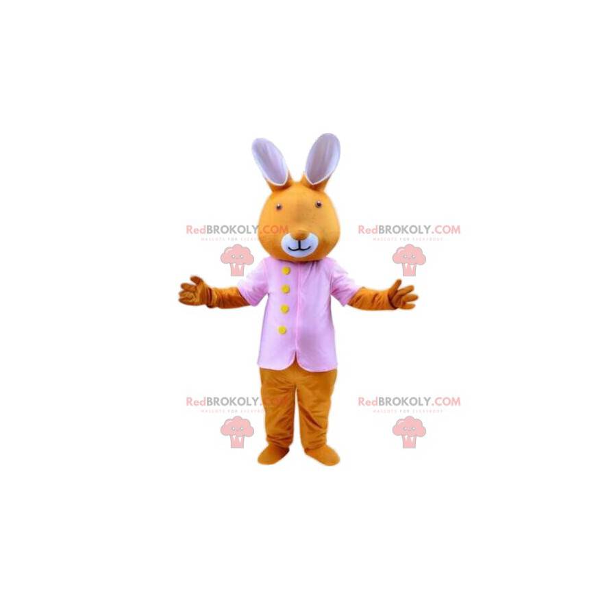 Mascota del conejo naranja con una chaqueta rosa, traje de Mascota del conejo naranja con una chaqueta rosa, traje de