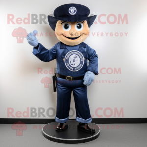 Navy Plate Spinner mascot costume character dressed with a Jeans and Hats