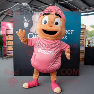 Pink Croissant mascot costume character dressed with a Board Shorts and Earrings