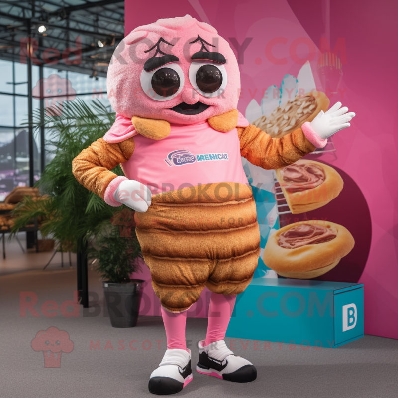 Pink Croissant mascot costume character dressed with a Board Shorts and Earrings