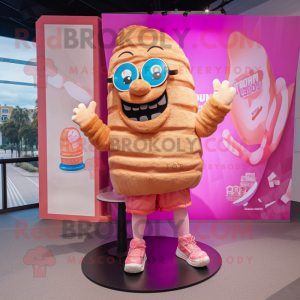 Pink Croissant mascot costume character dressed with a Board Shorts and Earrings
