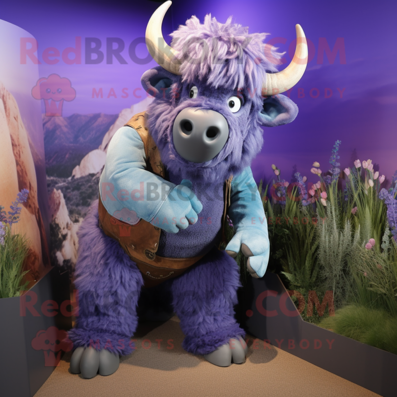 Lavender Buffalo mascot costume character dressed with a Jeggings and Brooches Lavender Buffalo mascot costume character dressed with a Jeggings and Brooches
