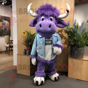 Lavender Buffalo mascot costume character dressed with a Jeggings and Brooches