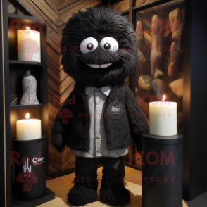 Black Scented Candle mascot costume character dressed with a Cardigan and Ties