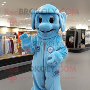 Sky Blue Special Air Service mascot costume character dressed with a Playsuit and Shawl pins