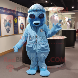 Sky Blue Special Air Service mascot costume character dressed with a Playsuit and Shawl pins