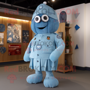 Sky Blue Special Air Service mascot costume character dressed with a Playsuit and Shawl pins