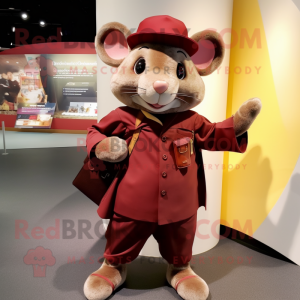 Maroon Mouse mascot costume character dressed with a Coat and Wallets