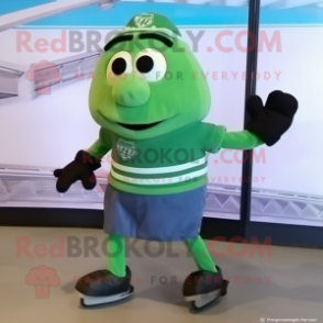 Green Pair Of Ice Skates mascot costume character dressed with a Cargo Shorts and Messenger bags