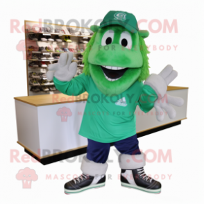Green Pair Of Ice Skates mascot costume character dressed with a Cargo Shorts and Messenger bags