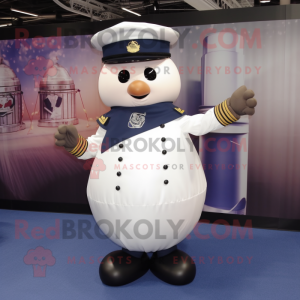 Navy Human Cannon Ball mascot costume character dressed with a T-Shirt and Hat pins