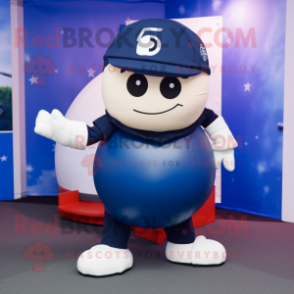 Navy Human Cannon Ball mascot costume character dressed with a T-Shirt and Hat pins