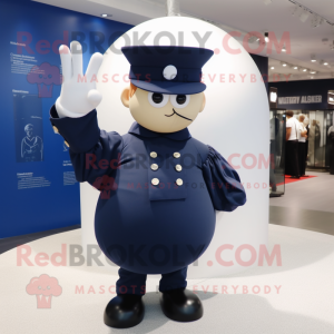 Navy Human Cannon Ball mascot costume character dressed with a T-Shirt and Hat pins