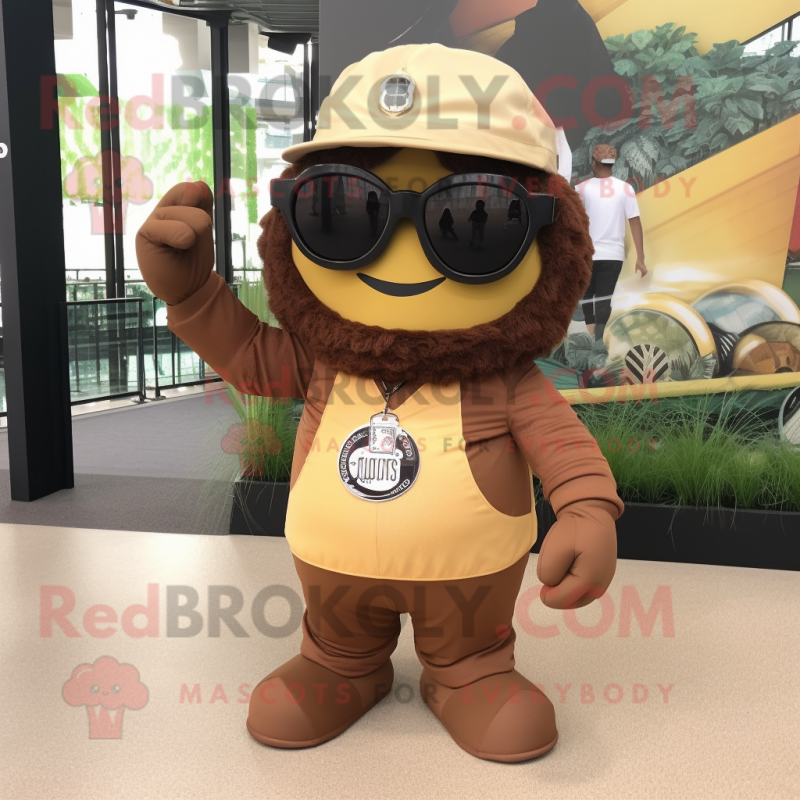 Brown Pendant mascot costume character dressed with a Romper and Sunglasses Brown Pendant mascot costume character dressed with a Romper and Sunglasses