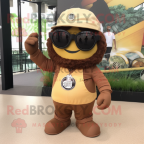 Brown Pendant mascot costume character dressed with a Romper and Sunglasses