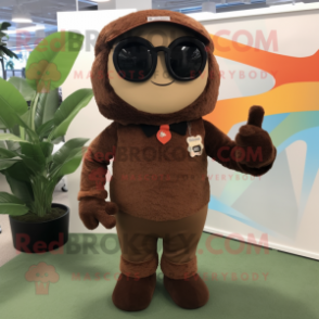 Brown Pendant mascot costume character dressed with a Romper and Sunglasses