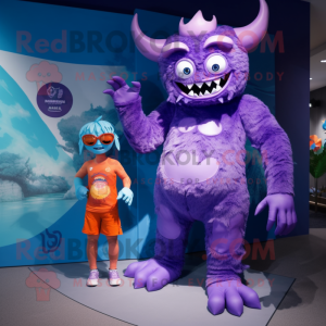 Lavender Demon mascot costume character dressed with a Swimwear and Watches