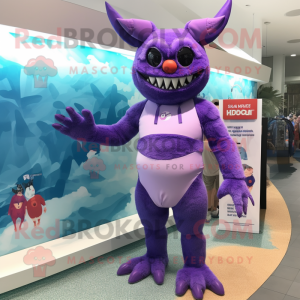 Lavender Demon mascot costume character dressed with a Swimwear and Watches