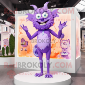 Lavender Demon mascot costume character dressed with a Swimwear and Watches