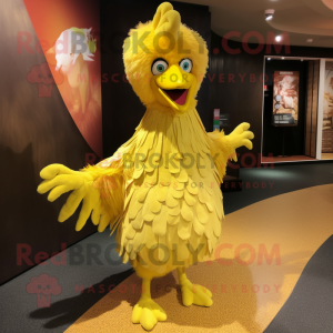 Yellow Chicken mascot costume character dressed with a Skirt and Wraps