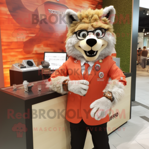 Peach Wolf mascot costume character dressed with a Blazer and Bracelet watches