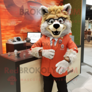 Peach Wolf mascot costume character dressed with a Blazer and Bracelet watches