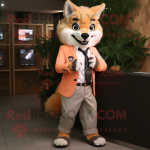 Peach Wolf mascot costume character dressed with a Blazer and Bracelet watches