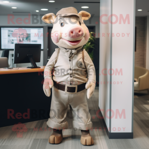 Tan Pig maskot kostume...