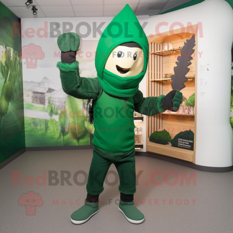 Forest Green Knife Thrower mascot costume character dressed with a Leggings and Beanies