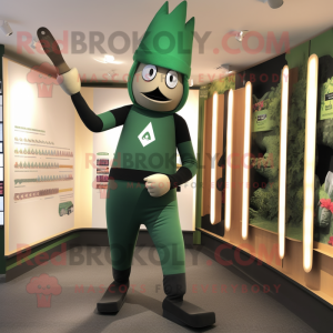 Forest Green Knife Thrower mascot costume character dressed with a Leggings and Beanies