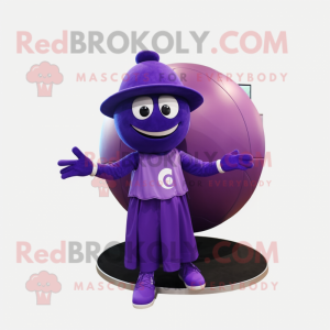 Purple Handball Ball mascot costume character dressed with a Evening Gown and Hats