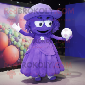 Purple Handball Ball mascot costume character dressed with a Evening Gown and Hats
