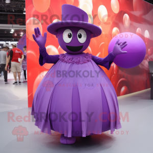 Purple Handball Ball mascot costume character dressed with a Evening Gown and Hats