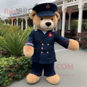 Navy Teddy Bear mascot costume character dressed with a Jeggings and Belts
