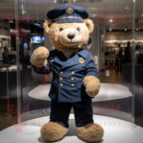 Navy Teddy Bear mascot costume character dressed with a Jeggings and Belts