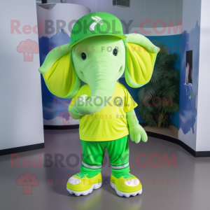 Lime Green Elephant mascot costume character dressed with a Graphic Tee and Beanies