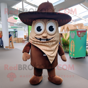 Brown Tacos mascot costume character dressed with a Dungarees and Tote bags