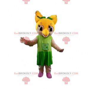 Mascotte de chouette jaune, costume de hibou, oiseau nocturne -