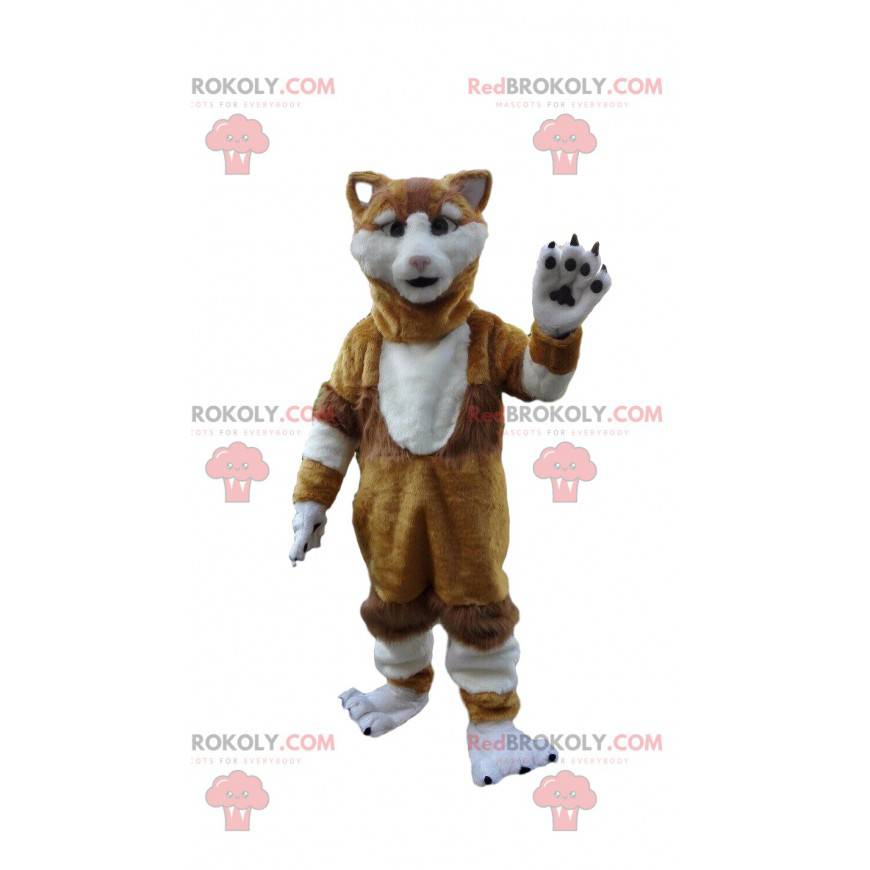Brown and white cat mascot, realistic cat costume -