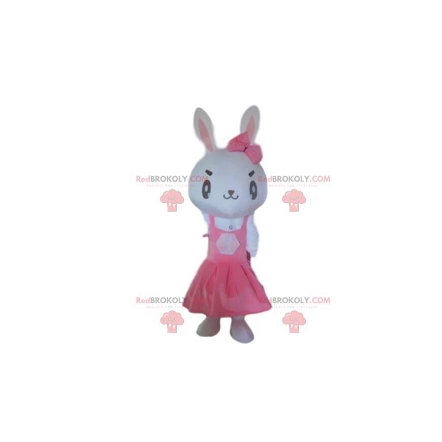 Maskot bílý králík s růžovými šaty, velikonoční kostým - Maskot bílý králík s růžovými šaty, velikonoční kostým -