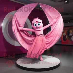 Pink Trapeze Artist mascot costume character dressed with a Circle Skirt and Scarves