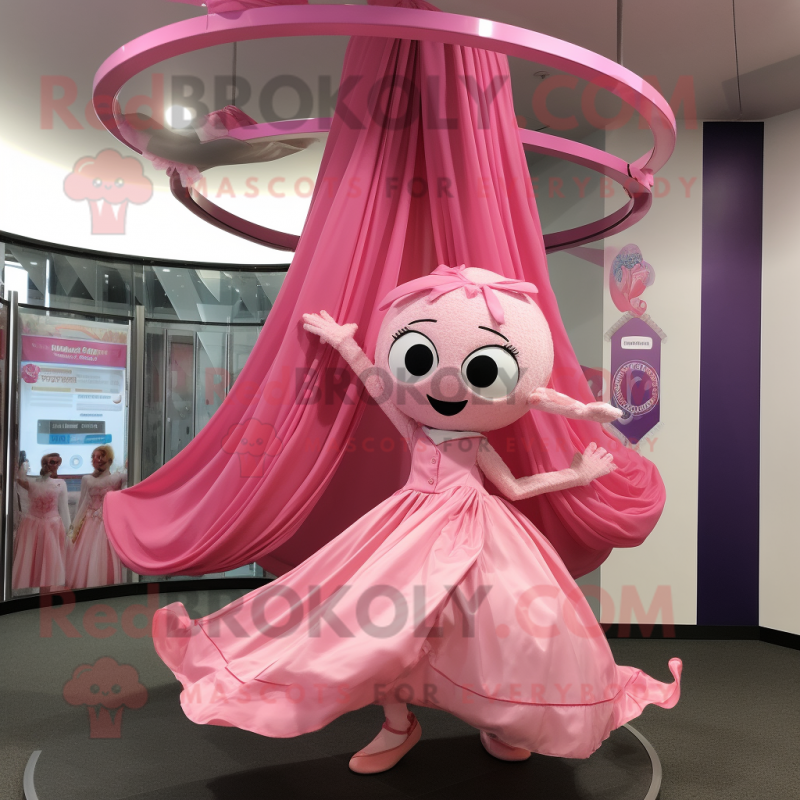Pink Trapeze Artist mascot costume character dressed with a Circle Skirt and Scarves Pink Trapeze Artist mascot costume character dressed with a Circle Skirt and Scarves