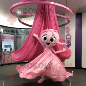 Pink Trapeze Artist mascot costume character dressed with a Circle Skirt and Scarves