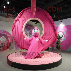 Pink Trapeze Artist mascot costume character dressed with a Circle Skirt and Scarves