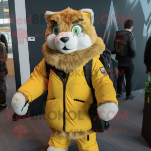 Gul Lynx maskot kostym...