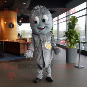Gray Fish And Chips mascot costume character dressed with a Bootcut Jeans and Hairpins