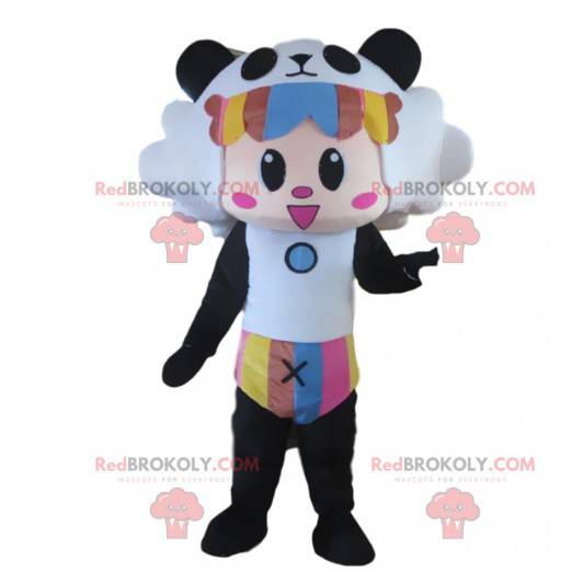Panda mascot disguised as a sheep, animal fusion costume -