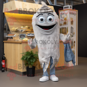 Gray Fish And Chips mascot costume character dressed with a Bootcut Jeans and Hairpins