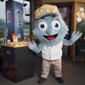 Gray Fish And Chips mascot costume character dressed with a Bootcut Jeans and Hairpins