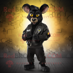 Black Chupacabra mascot costume character dressed with a Bomber Jacket and Wraps